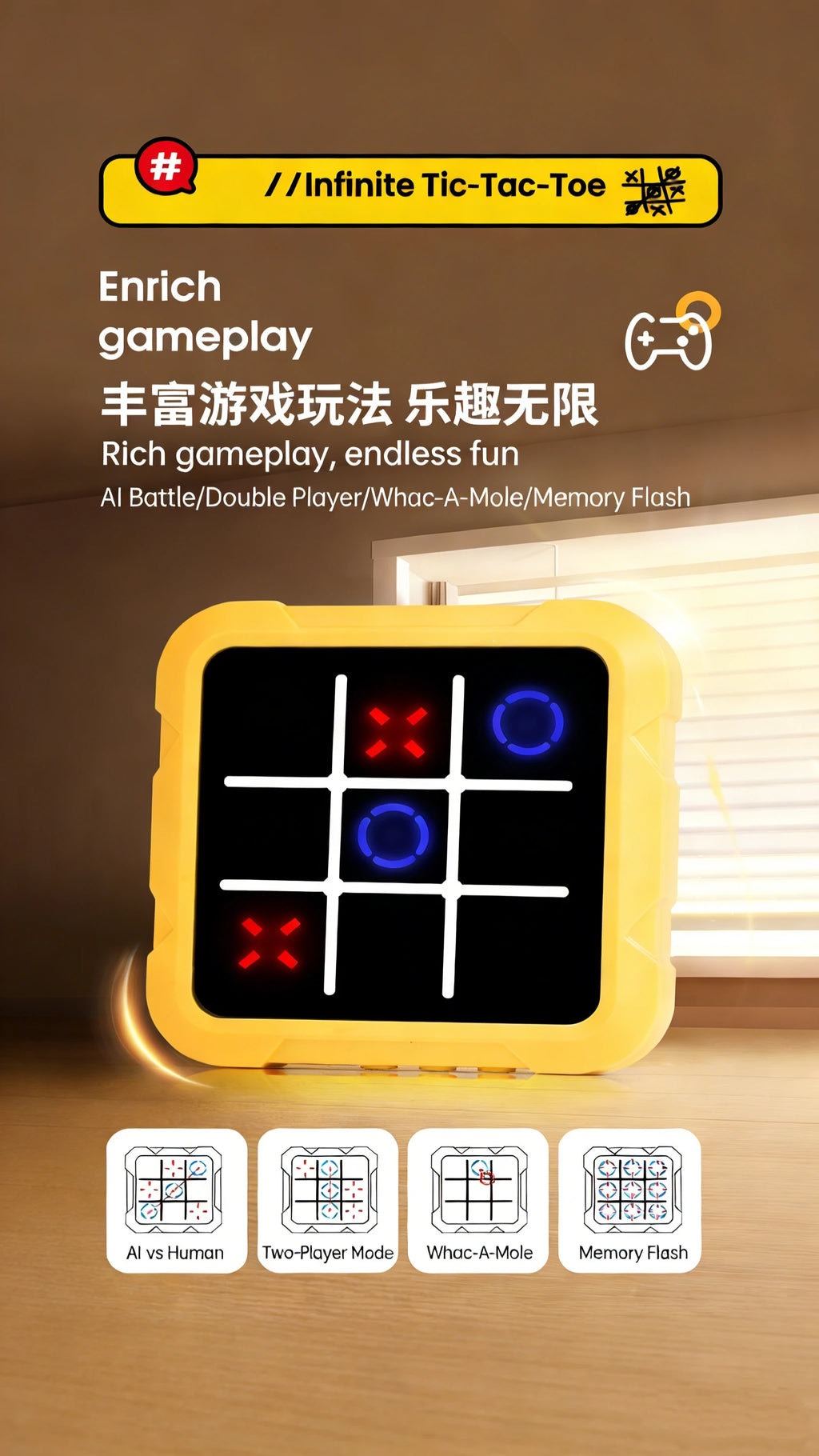 AI Electronic Chess & Tic Tac Toe Set-Educational Brain Teaser, Perfect Gift for Kids & Family Game Night