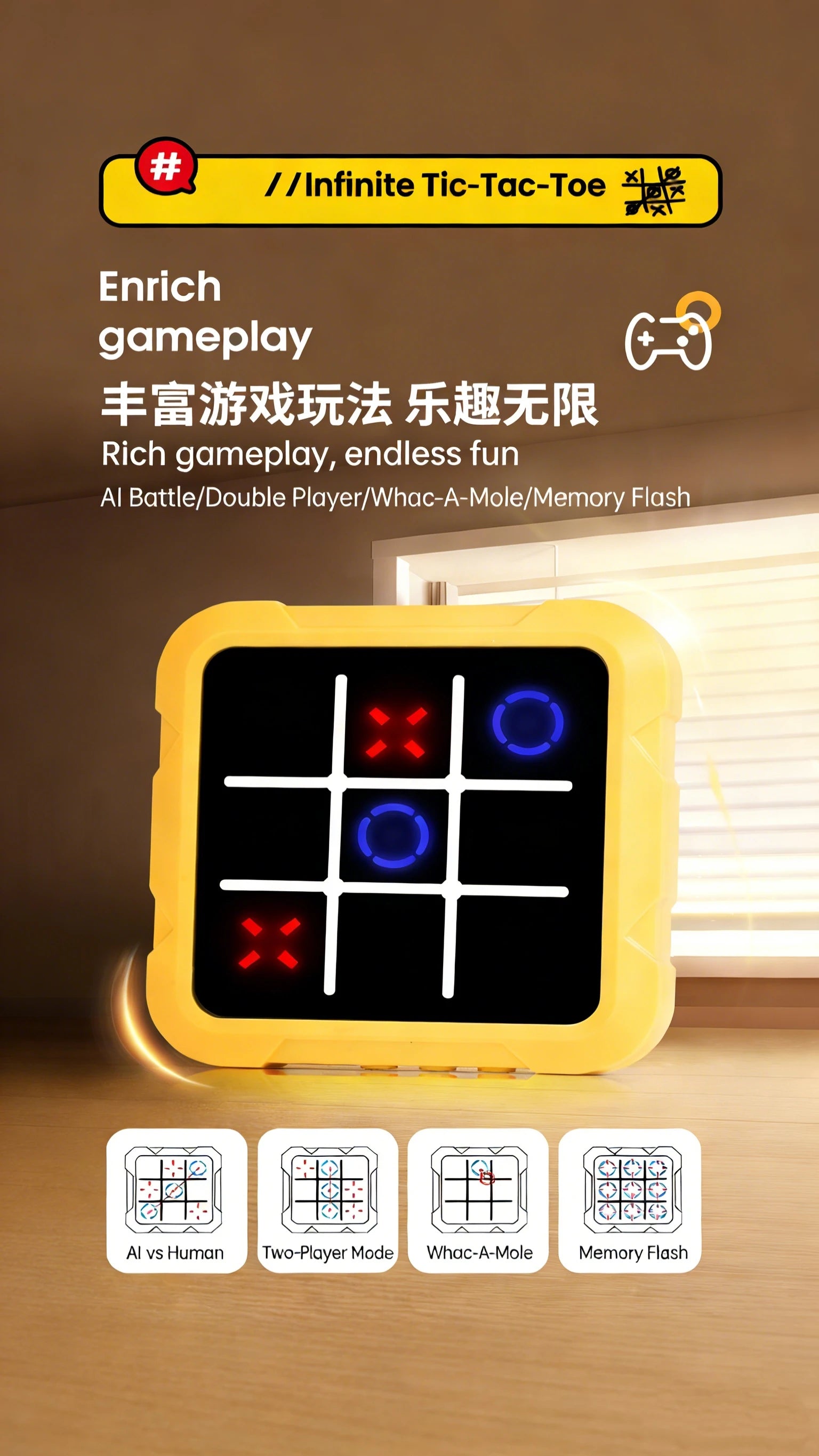 AI Electronic Chess & Tic Tac Toe Set-Educational Brain Teaser, Perfect Gift for Kids & Family Game Night